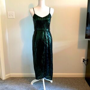 Elegant NANETTE LEPORE Emerald Green Sequin Sleek Midi Dress Size 6
